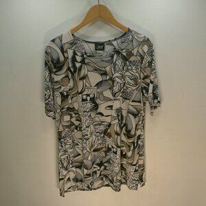 Jostar USA 2 PC Set Gray & Tan Abstract Print Stretchy Tunic & Capri Set Size XL